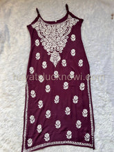 noodle dtrp bollywood style chikankari long kurti in wine colour