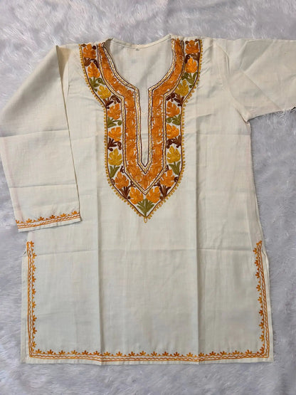 Gulnaz White Kashmiri Short Kurta