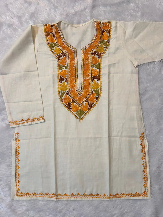 Gulnaz White Kashmiri Short Kurta