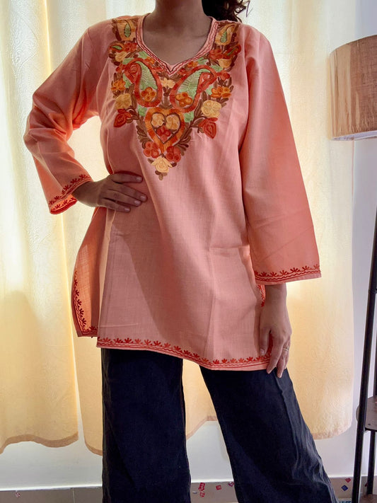 Naqsh Peach Kashmiri Short Top