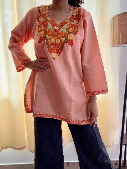 Naqsh Peach Kashmiri Short Top