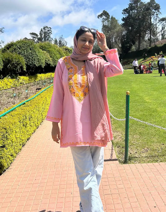 Sumbul Pink Kashmiri Short Kurta