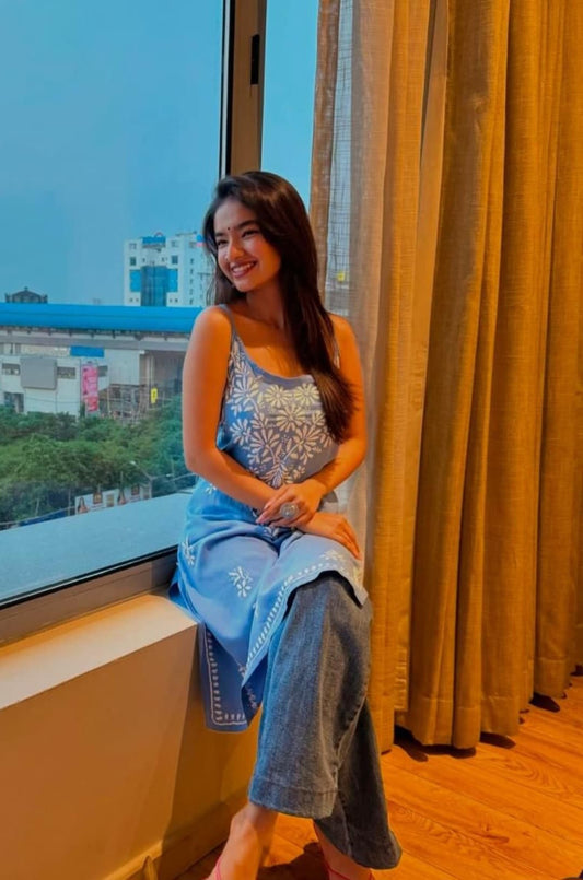 Blue Noodle Strap Long Kurti