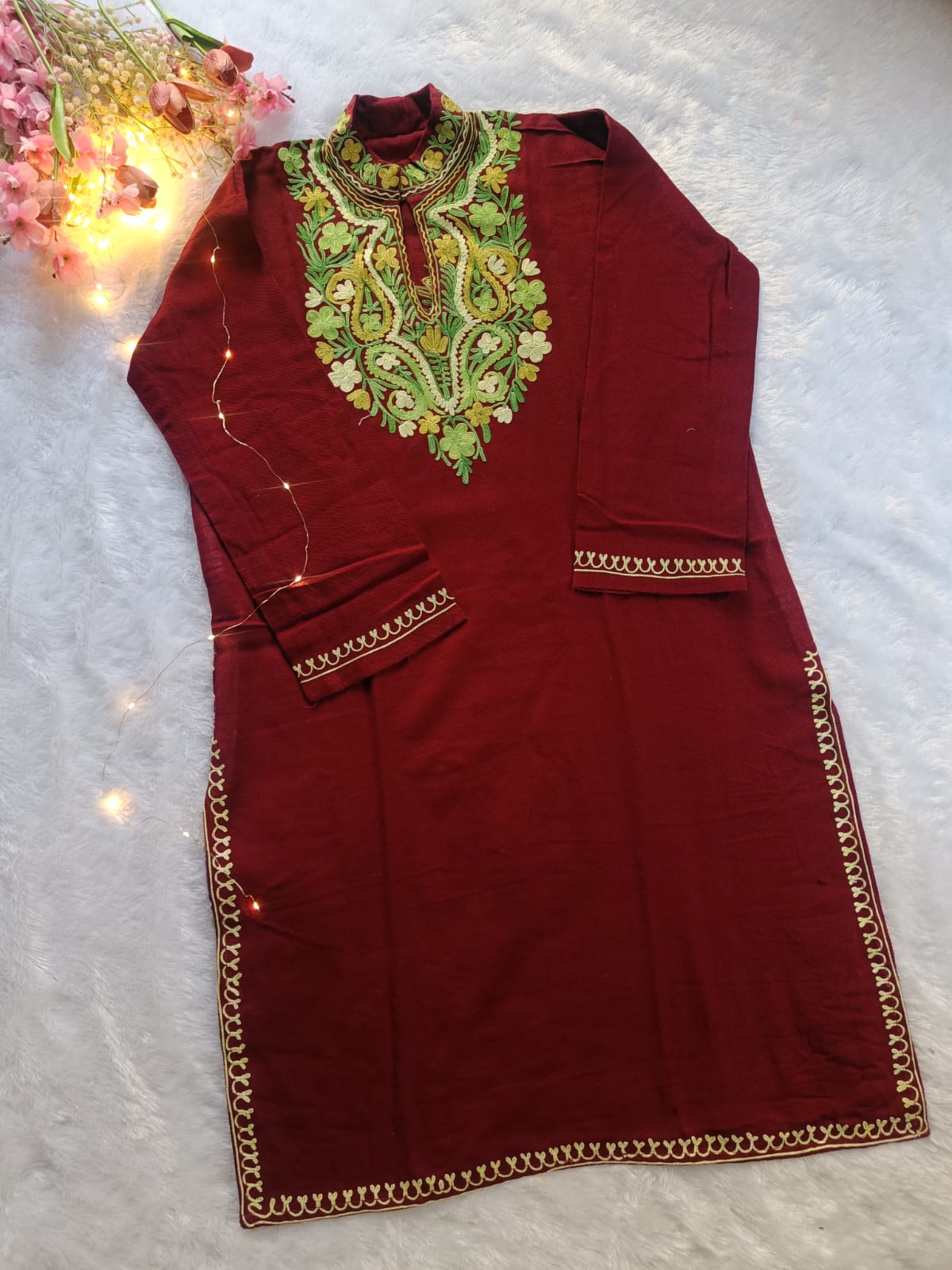 Maroon Kashmiri Woolen Long Kurta