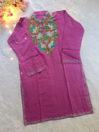 Lilac Kashmiri Woolen Long Kurta