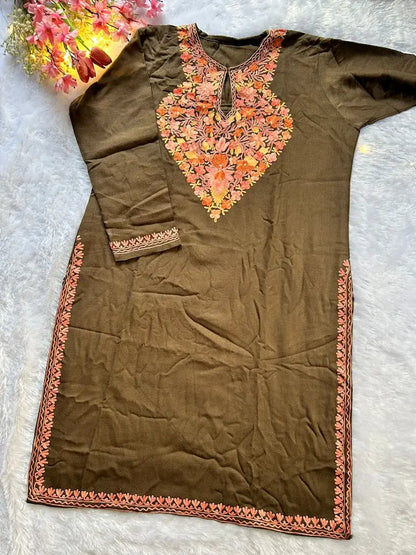 Brown Kashmiri Woolen Long Kurta