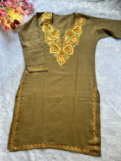 Toffee Brown Kashmiri Woolen Long Kurta