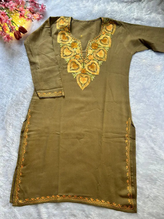 Toffee Brown Kashmiri Woolen Long Kurta