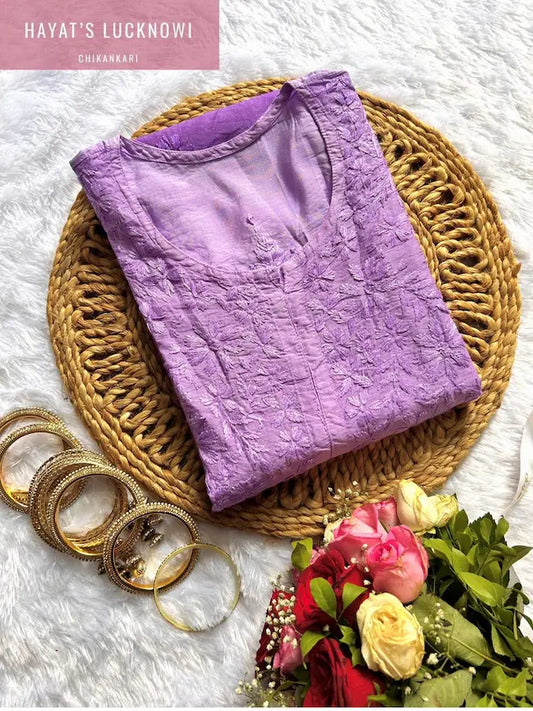Lavender Chanderi Chikankari Kurti