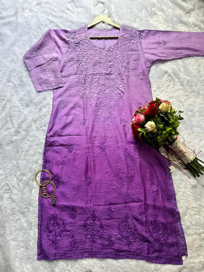 Lavender Chanderi Chikankari Kurti