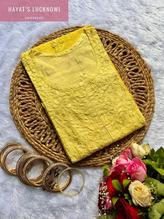 Yellow chanderi Chikankari kurti