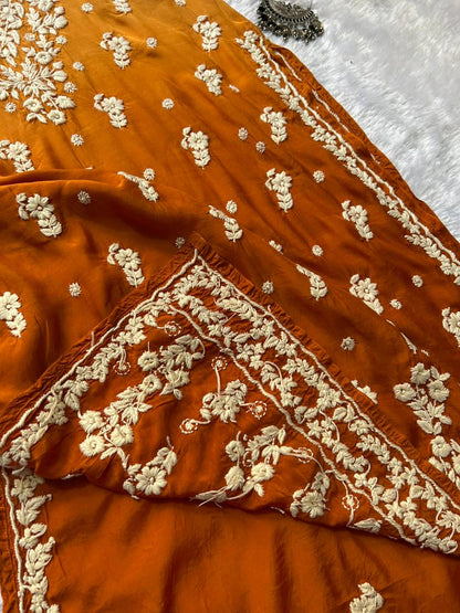 सरसों मलमल रेशम चिकनकारी कुर्ता