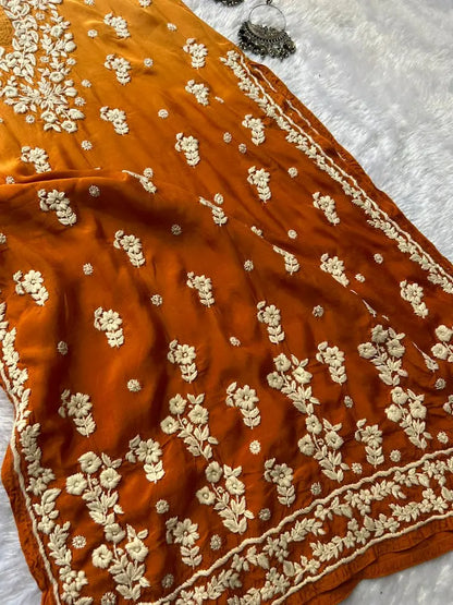 सरसों मलमल रेशम चिकनकारी कुर्ता