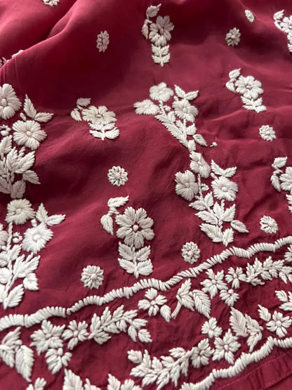 मौवे मलमल सिल्क चिकनकारी कुर्ता