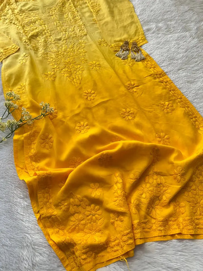 Amara Yellow Ombre Chikankari Modal Kurta