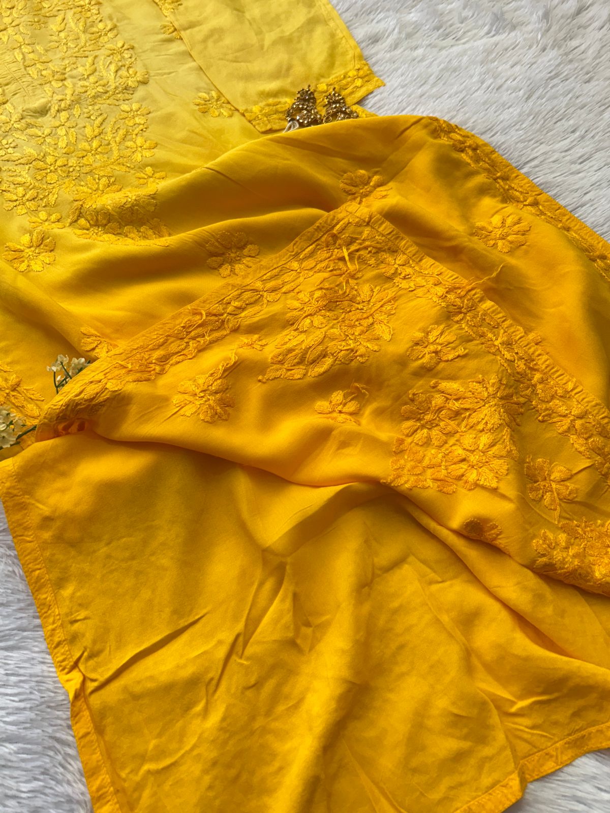Amara Yellow Ombre Chikankari Modal Kurta