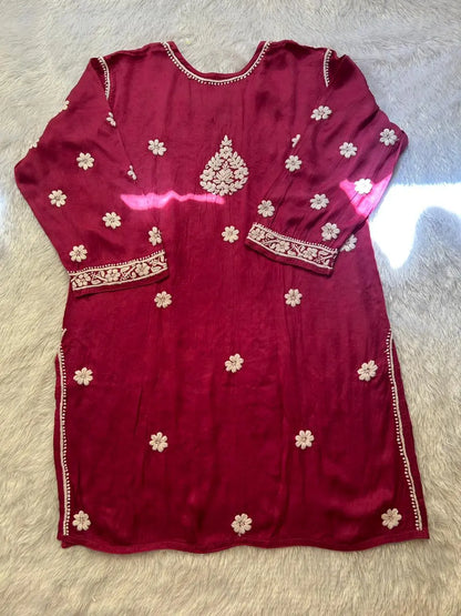 Wine Lucknowi Chikankari Modal Satin Garara Set with Dupatta