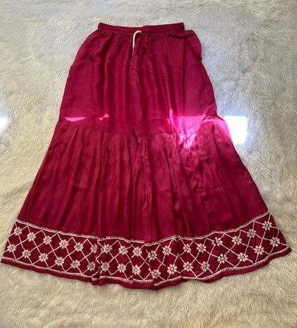 Wine Lucknowi Chikankari Modal Satin Garara Set with Dupatta