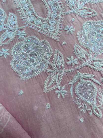 Nasreen Women's Pink MuL Chanderi Handwork Kurta and Dupatta Unstitched Suit