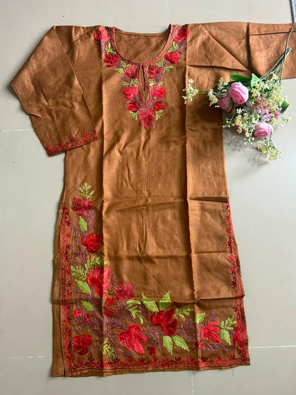 Brown Kashmiri Mid Length Kurta