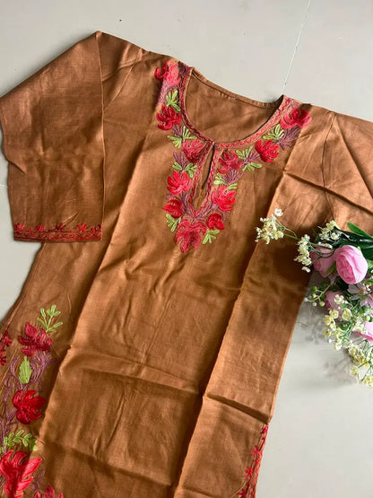 Brown Kashmiri Mid Length Kurta