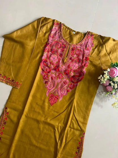 Mehendi Green Kashmiri Mid Length Kurta