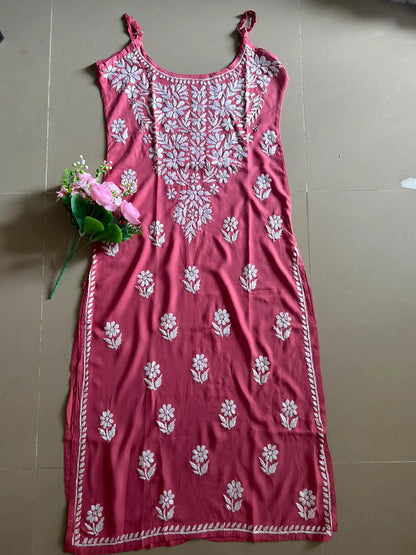 Saba Nude Noodle Strap Chikankari Long Kurti