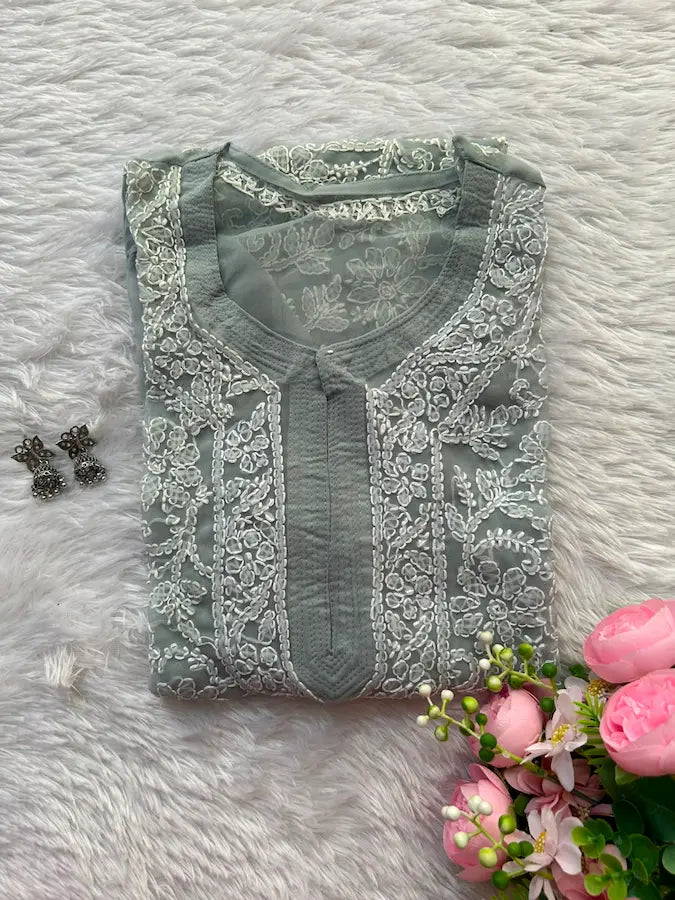 Karishma Gray Georgette Chikankari Kurti