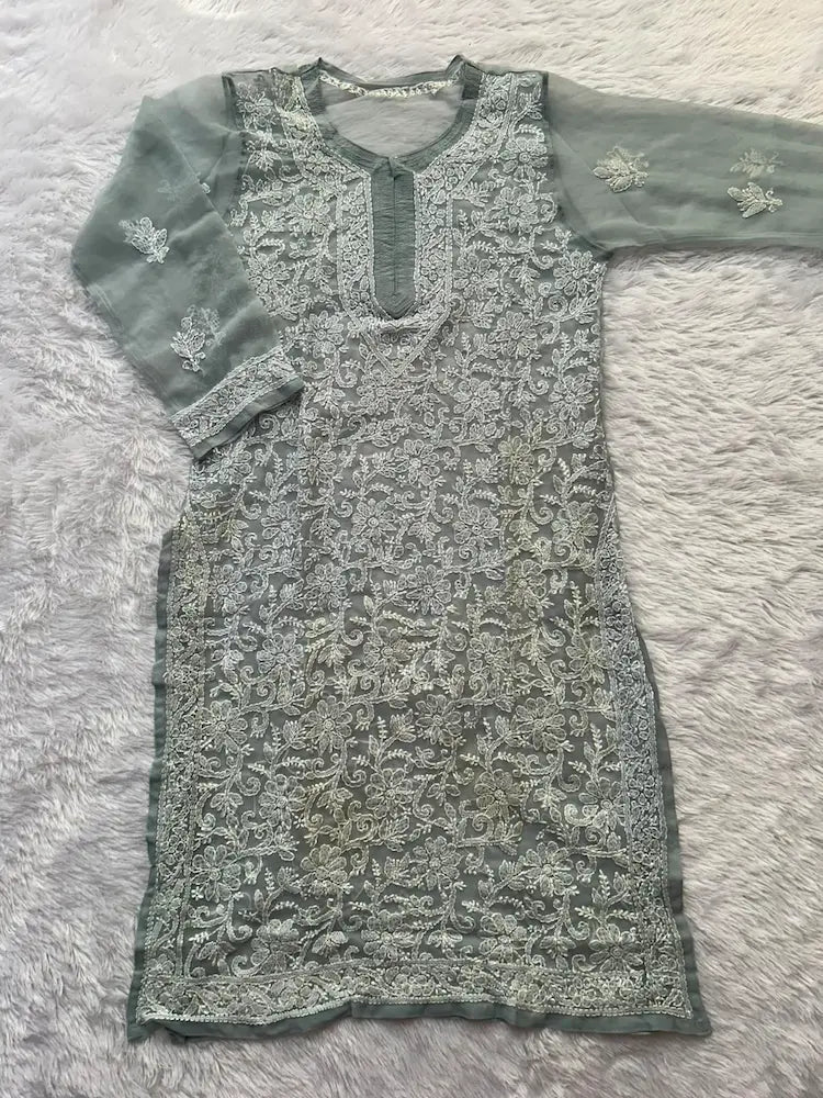 Karishma Gray Georgette Chikankari Kurti