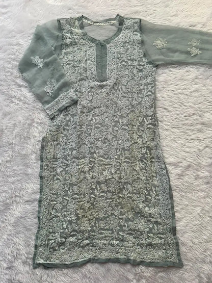 Karishma Gray Georgette Chikankari Kurti