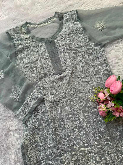 Karishma Gray Georgette Chikankari Kurti
