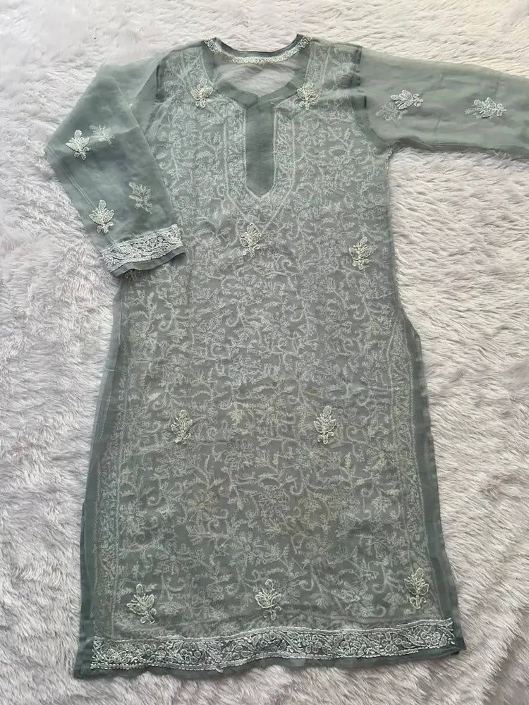 Karishma Gray Georgette Chikankari Kurti