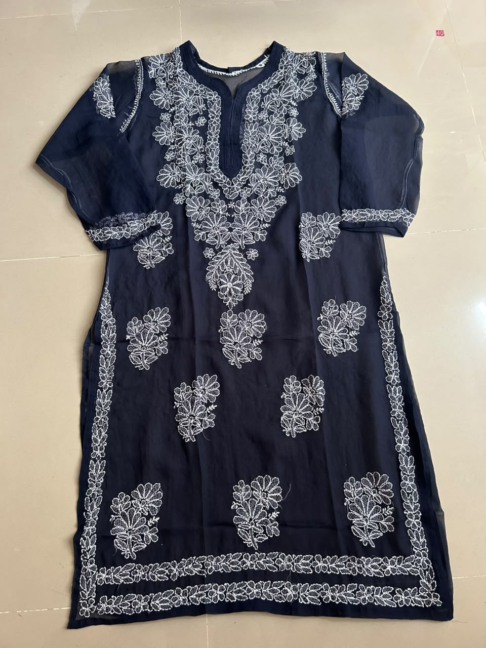 Ayena Navy Blue Georgette Chikankari Kurti