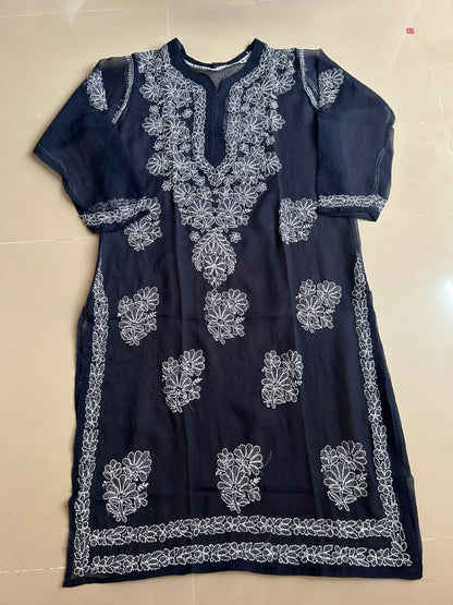 Ayena Navy Blue Georgette Chikankari Kurti