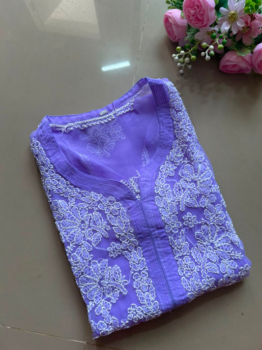 Ayena Lavender Georgette Chikankari Kurti