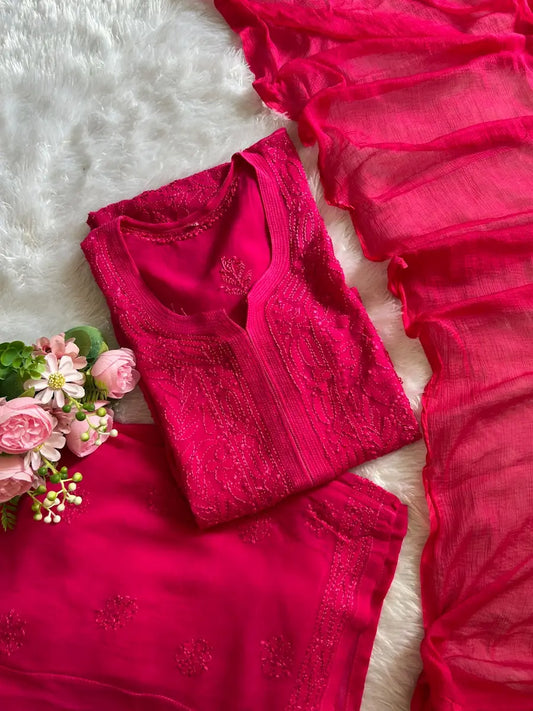 Sheeza Pink Viscose Georgette Kurta Set