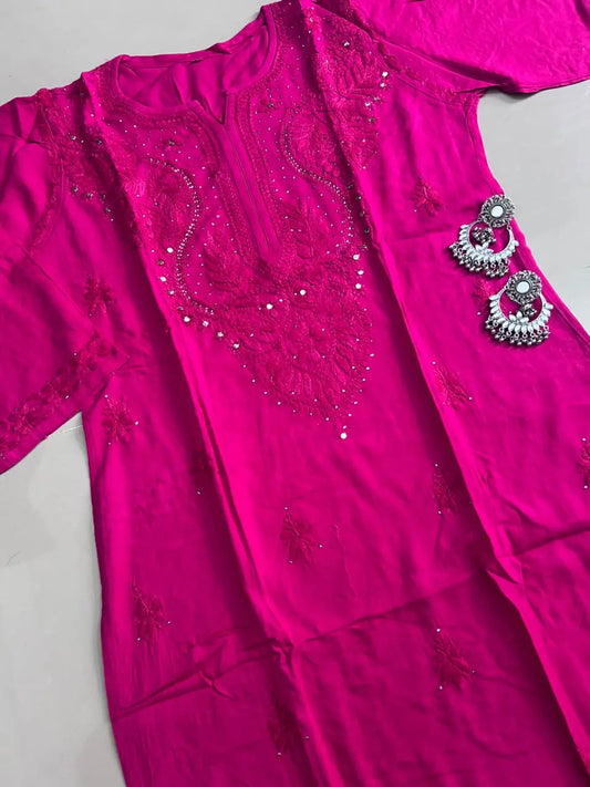 Magenta Lucknowi Chikankari Mukesh Rayon Kurta