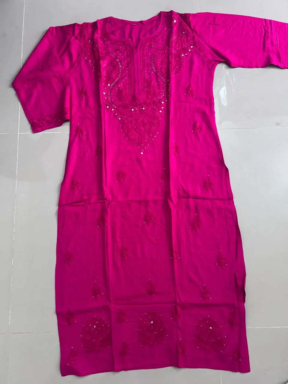Rani Pink Mukesh Chikankari Kurta Garara Set