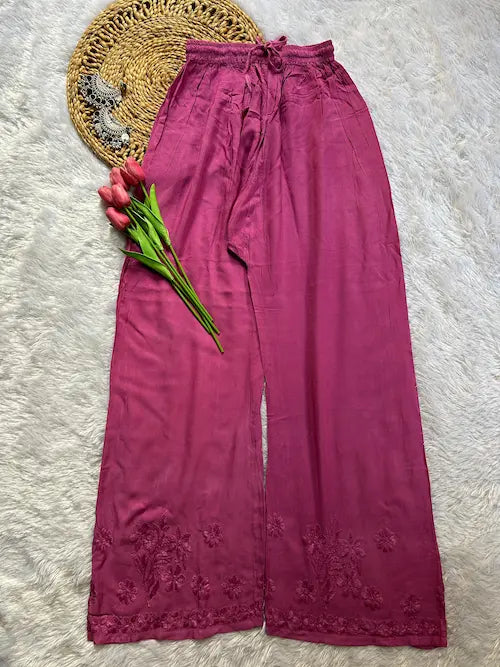 Wine rayon kurta set with Lucknowi chikankari embroidery by Hayat’s Lucknowi