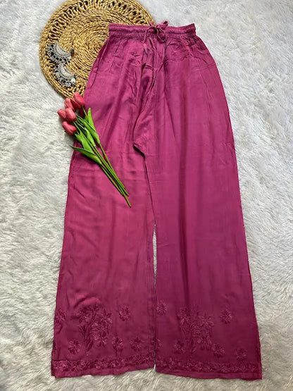 Wine rayon kurta set with Lucknowi chikankari embroidery by Hayat’s Lucknowi