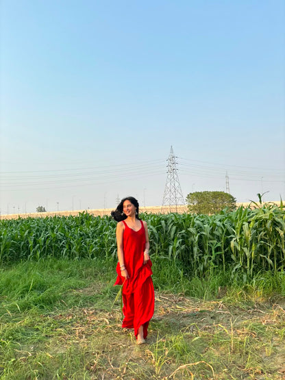
Zareen red georgette chikankari kurta garara set featuring delicate hand embroidery and flowy lightweight fabric for elegant festive and traditional ethnic wear by Hayat's Lucknowi.
