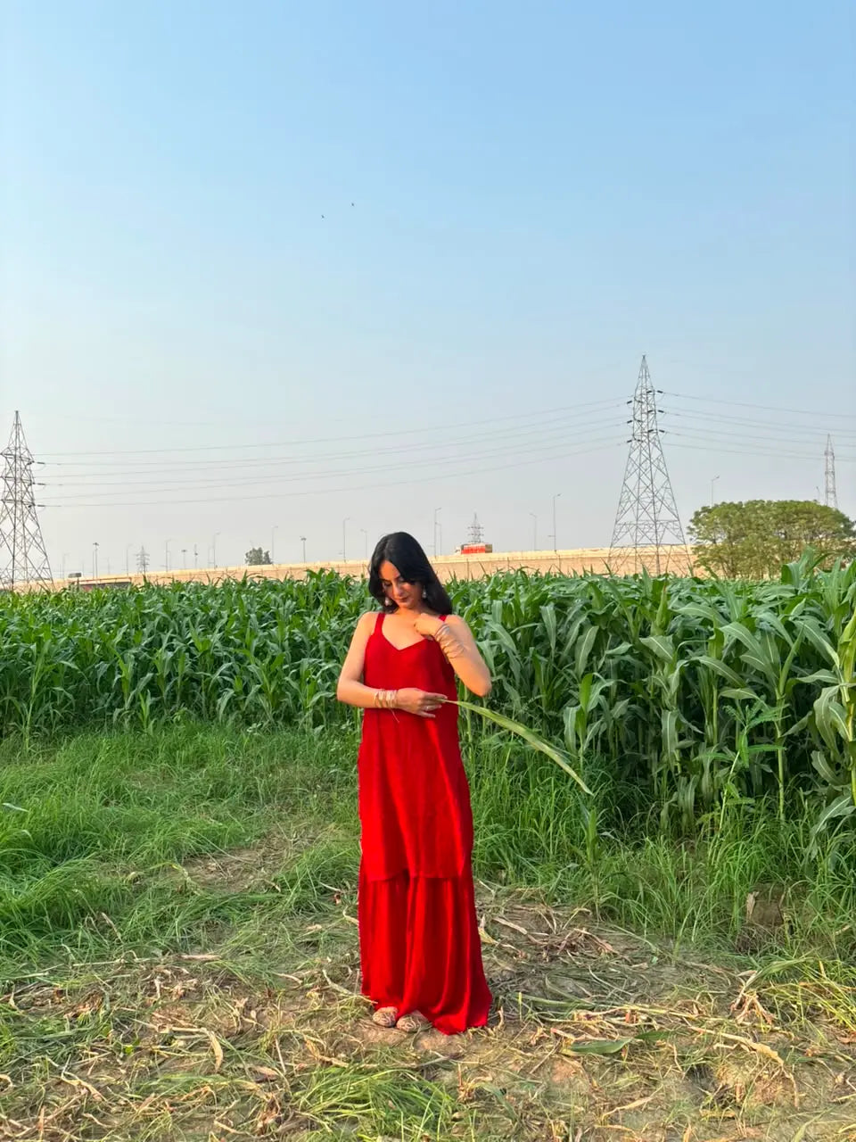 
Zareen red georgette chikankari kurta garara set featuring delicate hand embroidery and flowy lightweight fabric for elegant festive and traditional ethnic wear by Hayat's Lucknowi.
