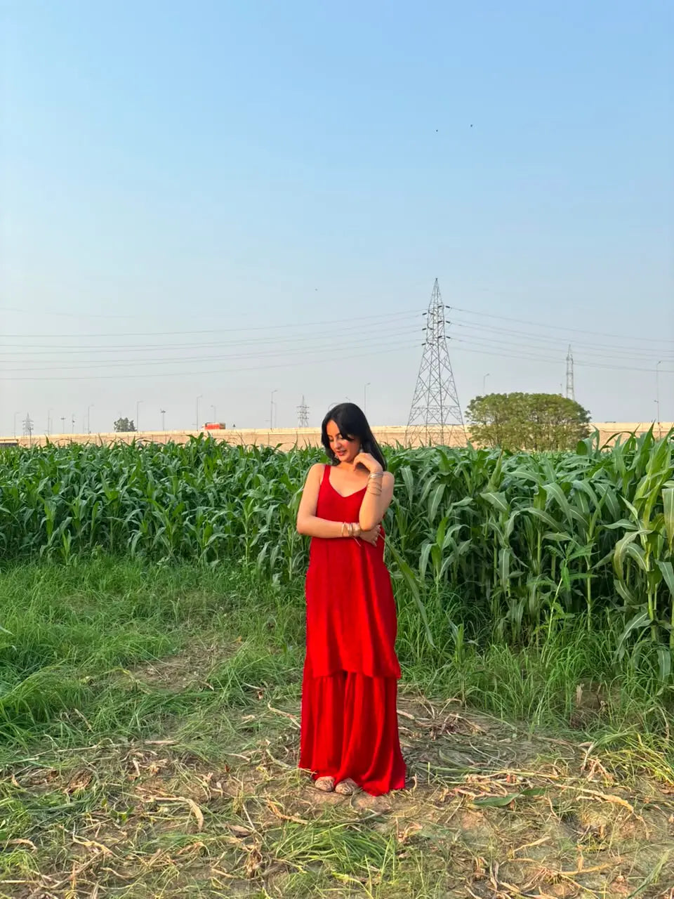 
Zareen red georgette chikankari kurta garara set featuring delicate hand embroidery and flowy lightweight fabric for elegant festive and traditional ethnic wear by Hayat's Lucknowi.
