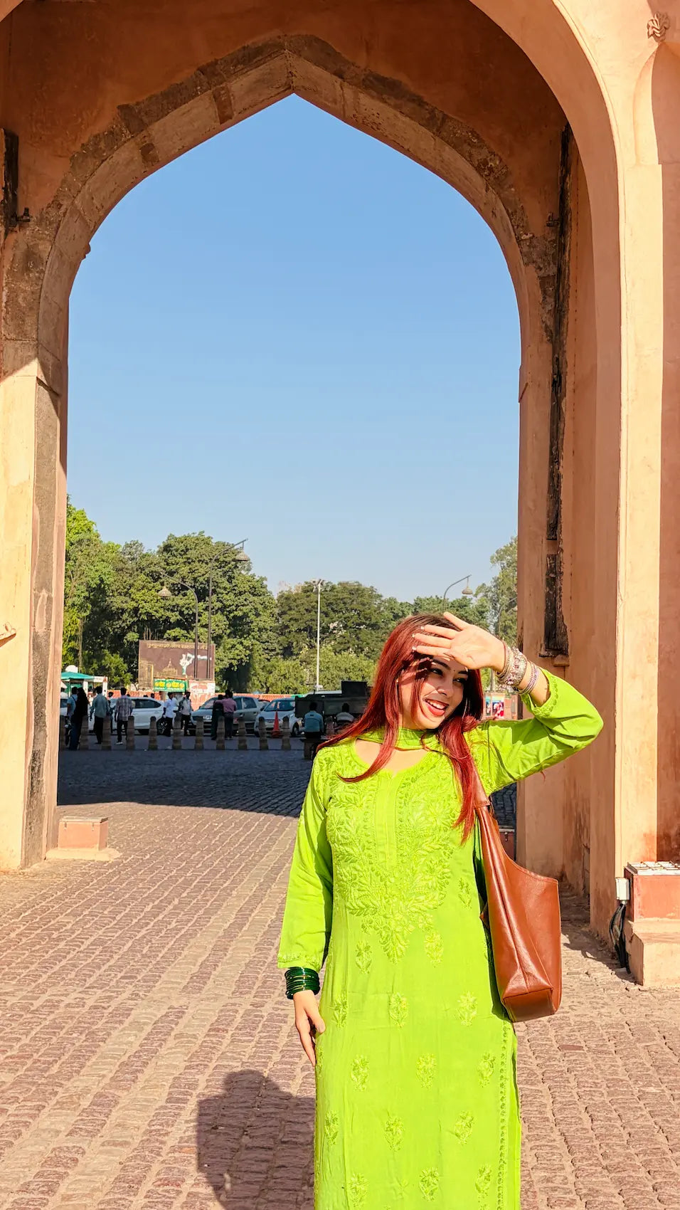 
Zeenat henna green rayon Lucknowi chikankari kurta set with dupatta featuring intricate hand embroidery for elegant ethnic wear by Hayat's Lucknowi