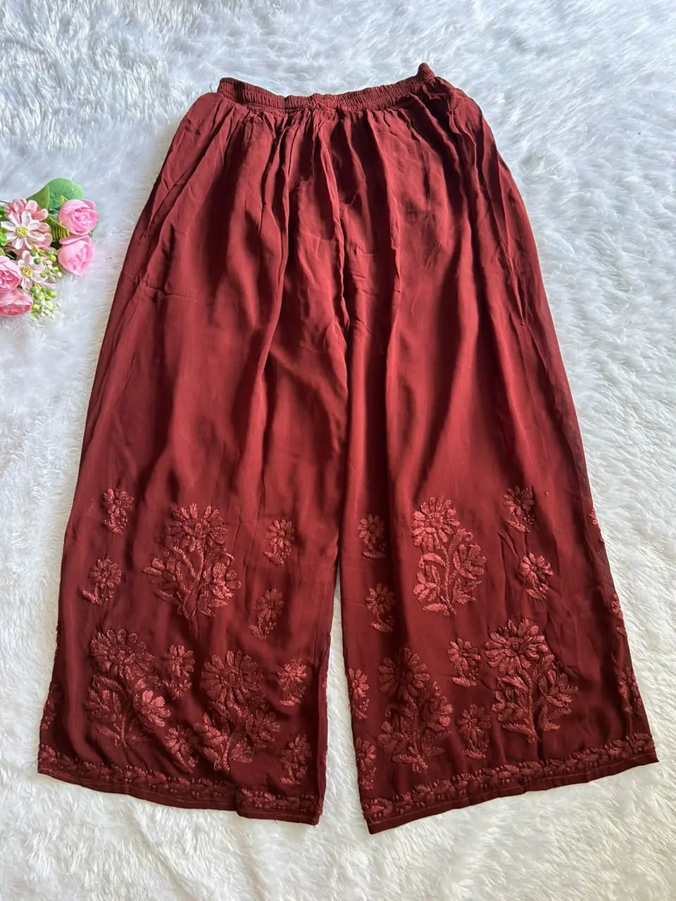 Zoya Brown Georgette Chikankari Kurta Set with Dupatta featuring intricate hand embroidery on lightweight georgette fabric for an elegant festive and ethnic look by Hayat’s Lucknowi.
