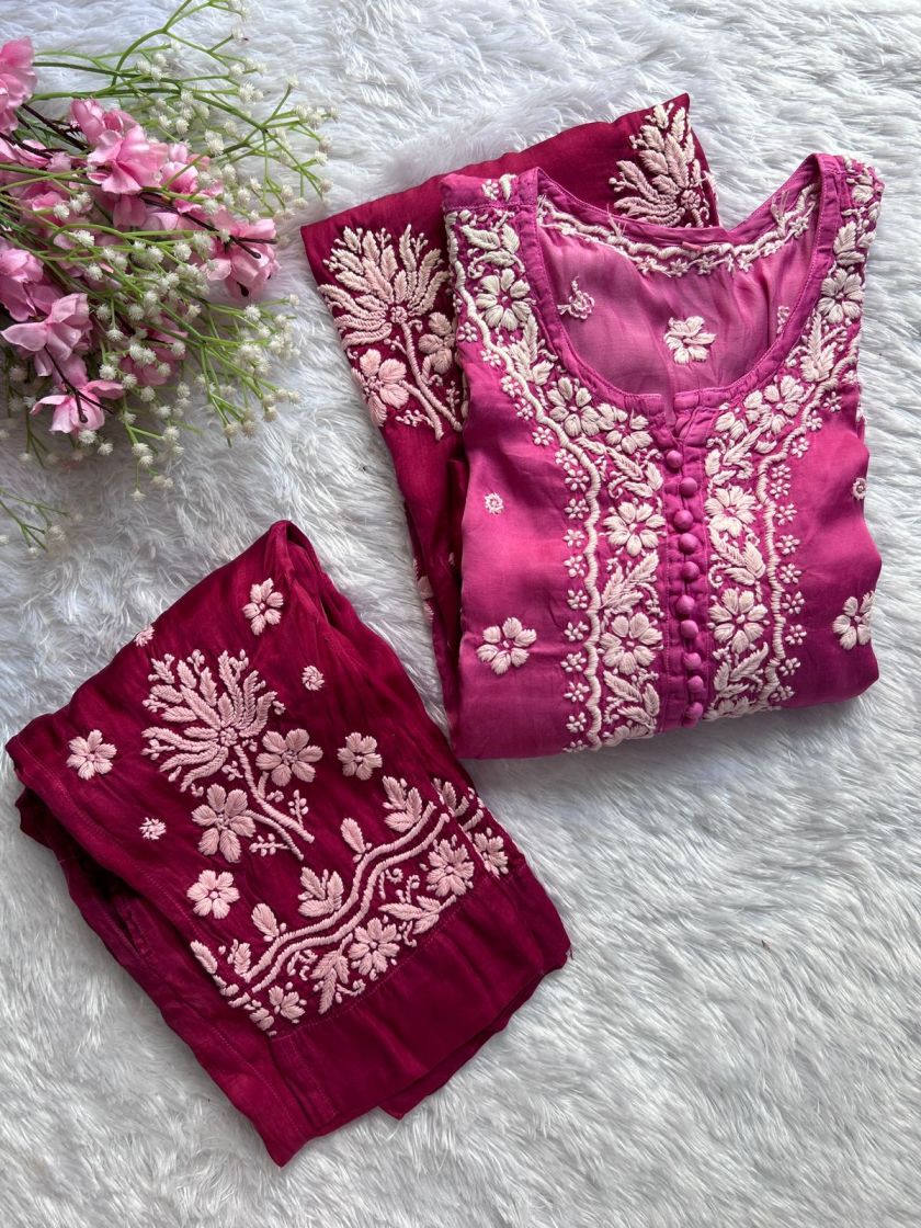 Magenta Pink Modal Satin Co-Ord Set