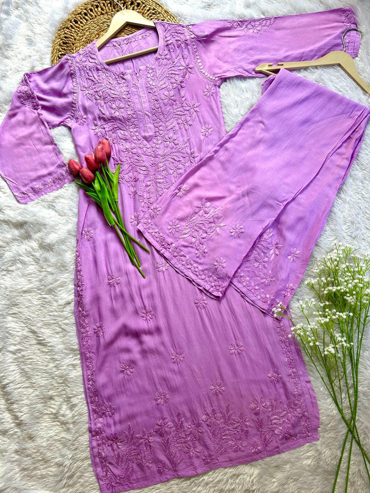 Lavender Rayon Kurta Plazo Set - Hayat&