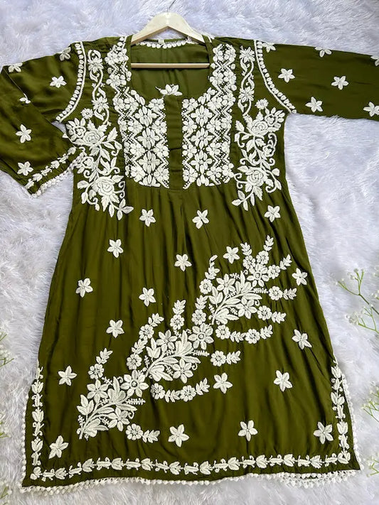 Aiman Mehendi Green Modal Lucknowi Chikankari Co-ord Set