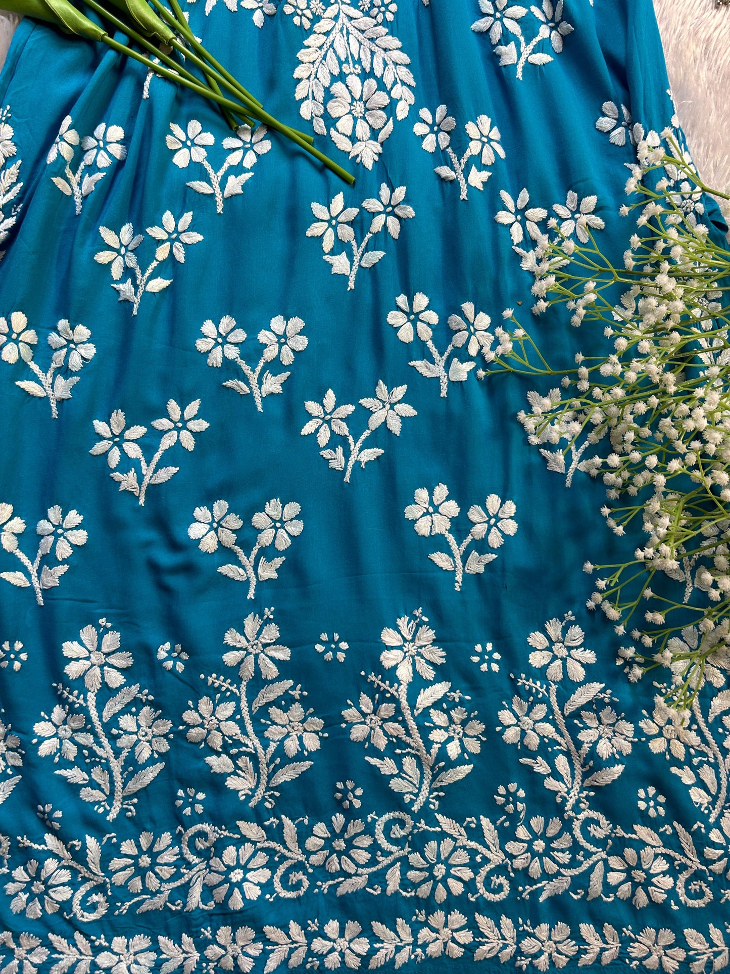 Alina Azure Blue Modal Kurti - Hayat's Lucknowi