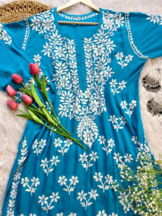 Alina Azure Blue Modal Kurti - Hayat's Lucknowi